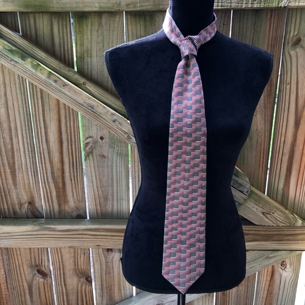 Carlos Devenezia Handmade American Flag Silk Tie Red White & Blue